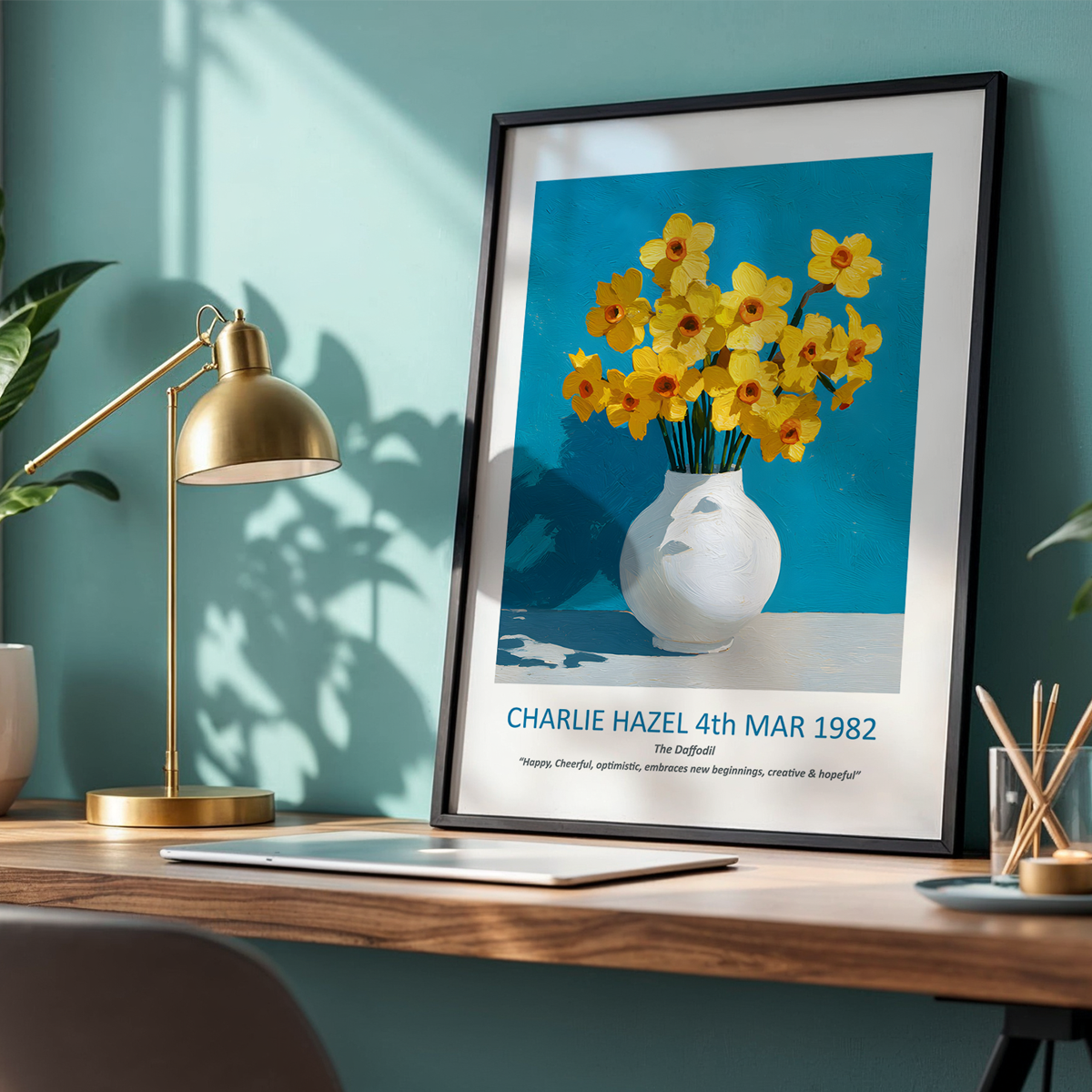 No.15 "March Daffodils", Personalised, birth month flower, fine art print on museum grade paper in high quality black wooden frame