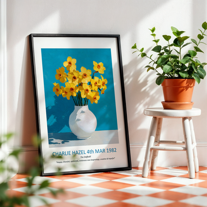 No.15 "March Daffodils", Personalised, birth month flower, fine art print on museum grade paper in high quality black wooden frame
