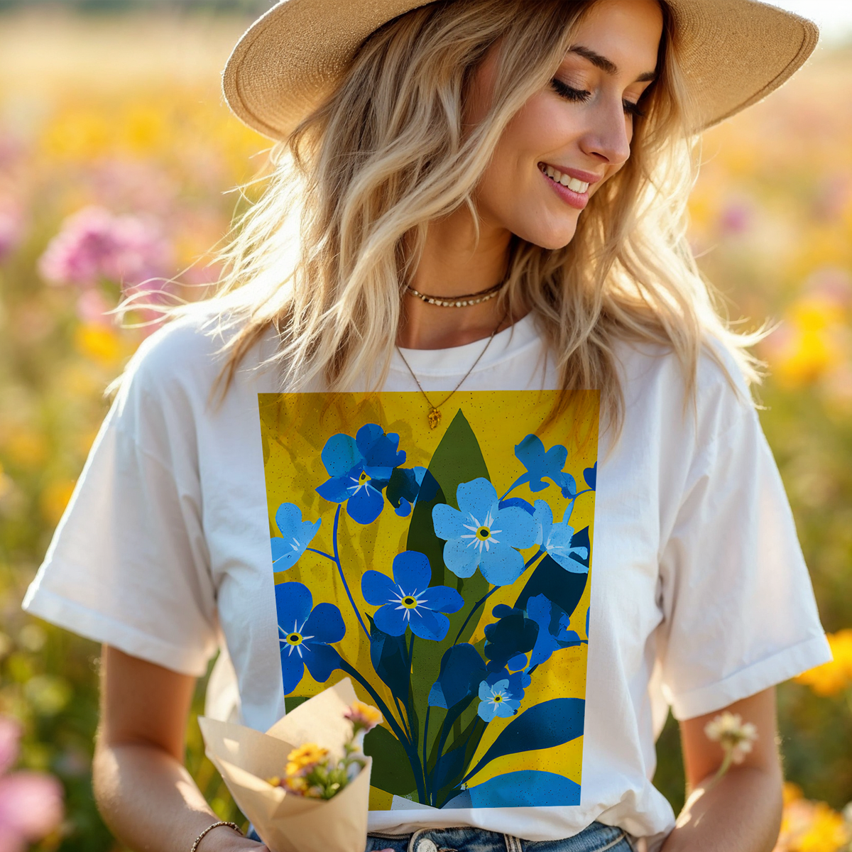 No.85 Floral Fine Art T-Shirt, Premium Quality Tee with YOUR Personalized Quote on Back