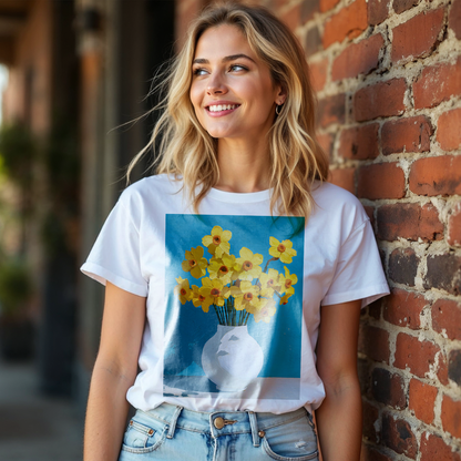 No.63 March Daffodils Birth Flower T-Shirt – Premium Fine Art Tee with YOUR Personalized Quote on Back