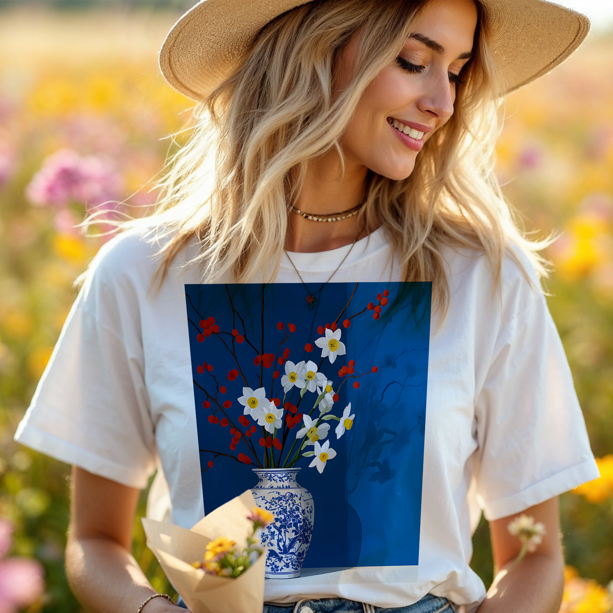 No.81 Floral Fine Art T-Shirt, Premium Quality Tee with YOUR Personalized Quote on Back