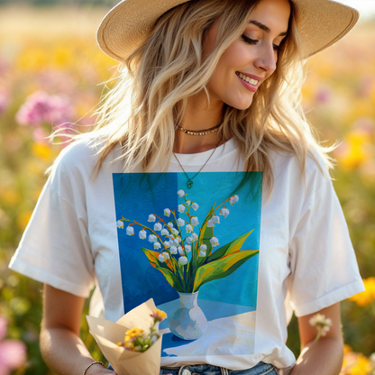 No.65 May Lily of the Valley Birth Flower T-Shirt – Premium Fine Art Tee with YOUR Personalized Quote on Back