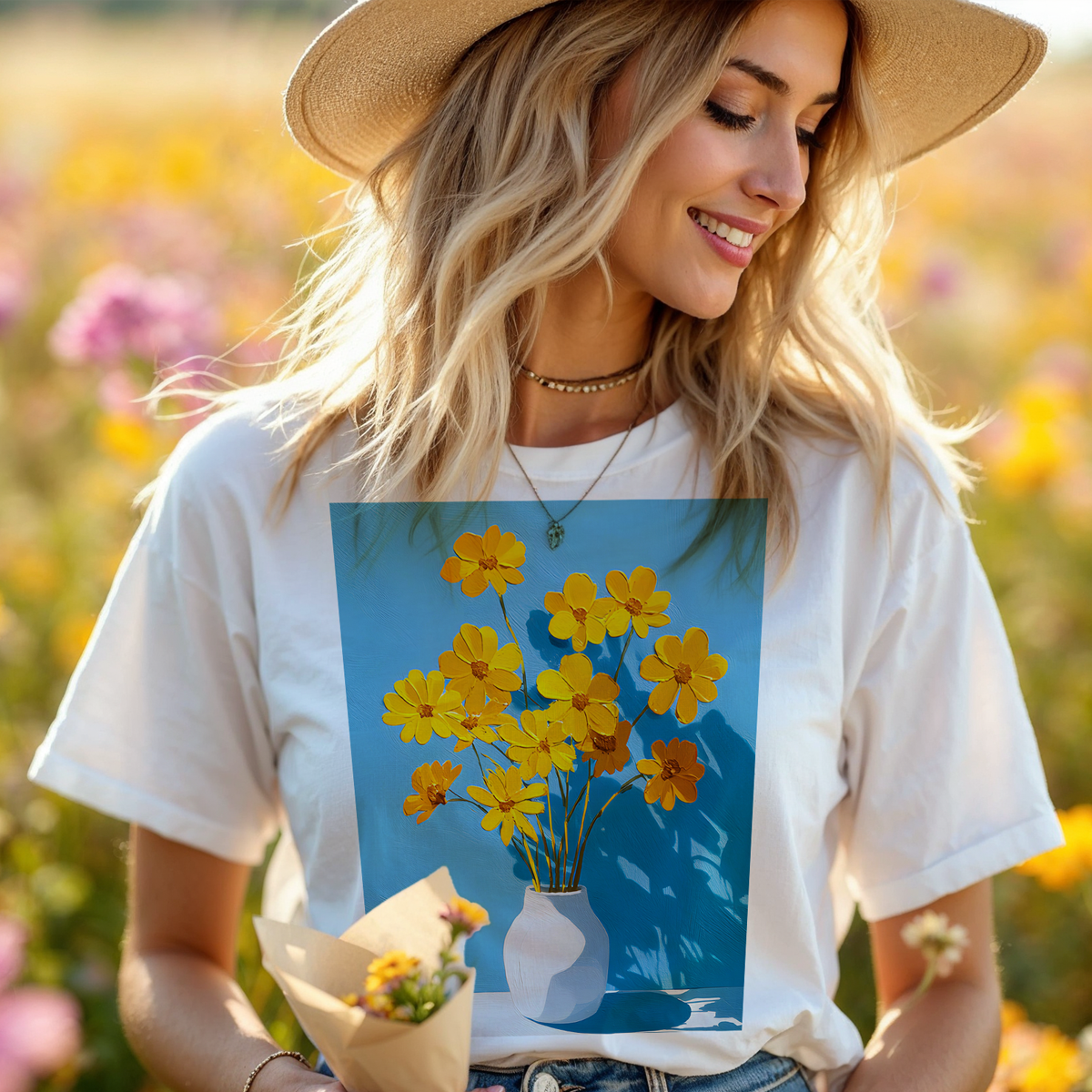 No.82 Floral Fine Art T-Shirt, Premium Quality Tee with YOUR Personalized Quote on Back