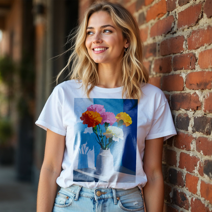 No.61 January Carnations Birth Flower T-Shirt – Premium Fine Art Tee with YOUR Personalized Quote on Back