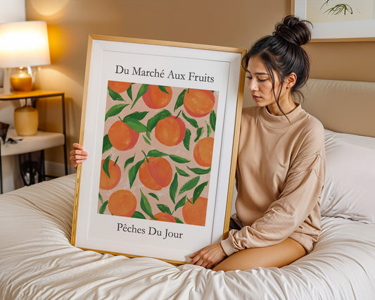 Peches, Vintage French Market Fruit Poster Collection, Kitchen Wall Art Fruit Print, Vintage Fruit Market Poster, Kitchen Decor, Food Lover Gift