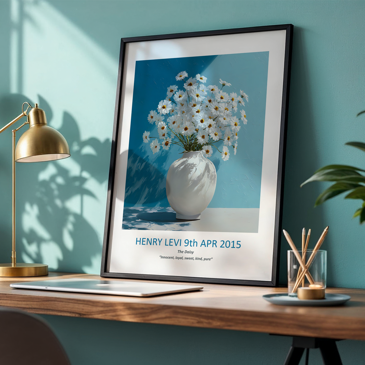 No.16 "April Daisies", Personalised, birth month flower, fine art print on museum grade paper in high quality black wooden frame