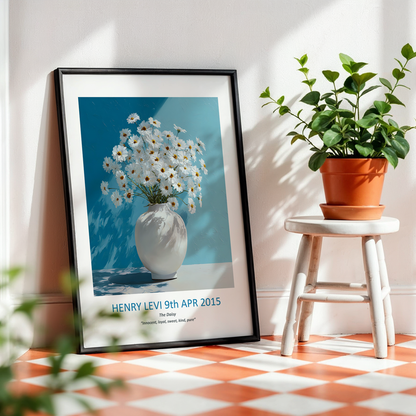 No.16 "April Daisies", Personalised, birth month flower, fine art print on museum grade paper in high quality black wooden frame