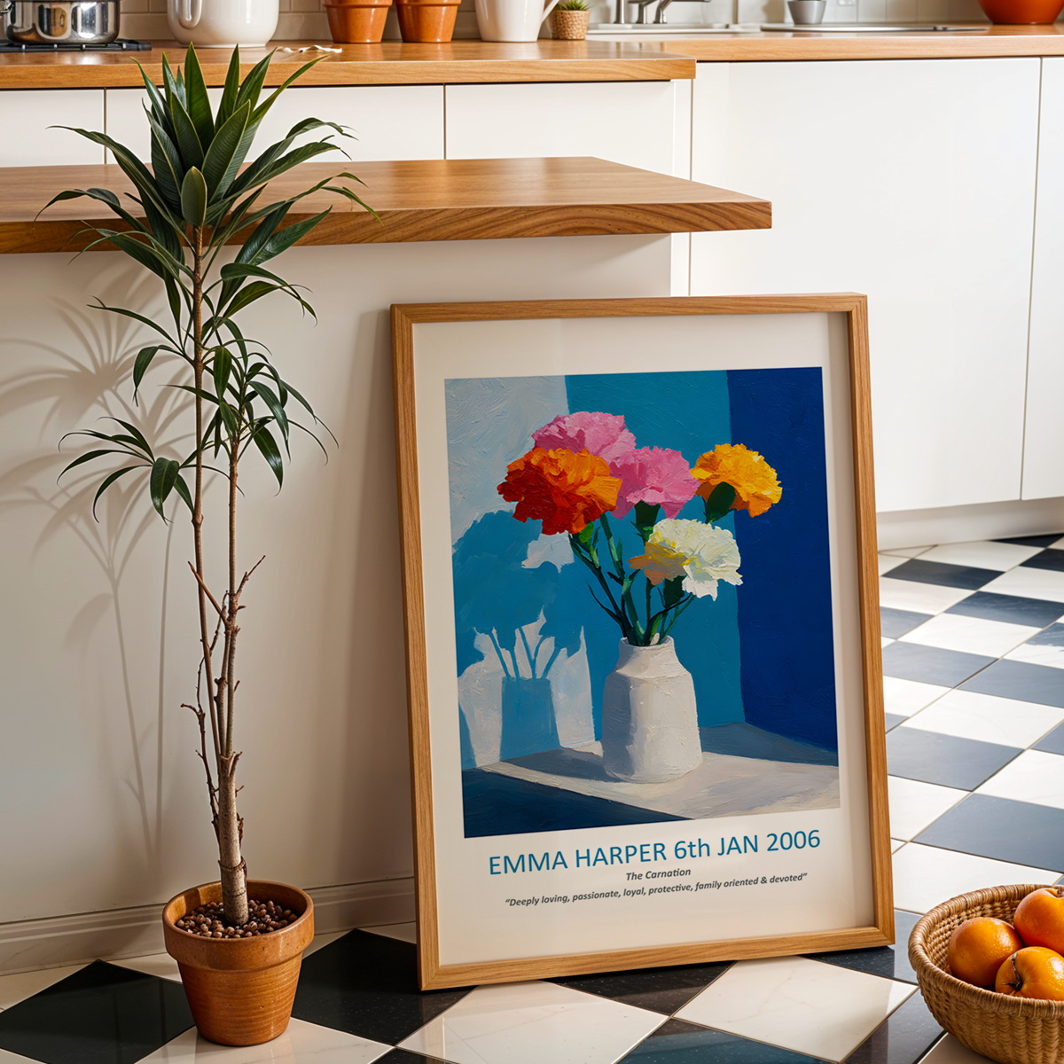 No.01 January Carnations – Personalised Birth Month Flower Fine Art Print on Museum-Quality Paper