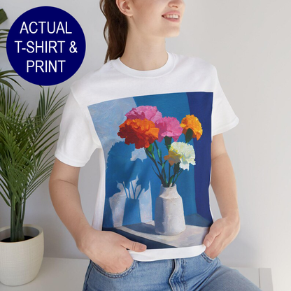 No.61 January Carnations Birth Flower T-Shirt – Premium Fine Art Tee with YOUR Personalized Quote on Back