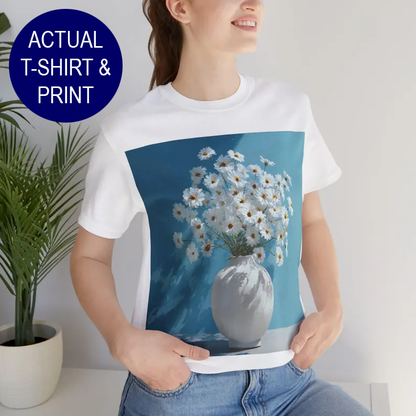 No.64 April Daisies Birth Flower T-Shirt – Premium Fine Art Tee with YOUR Personalized Quote on Back