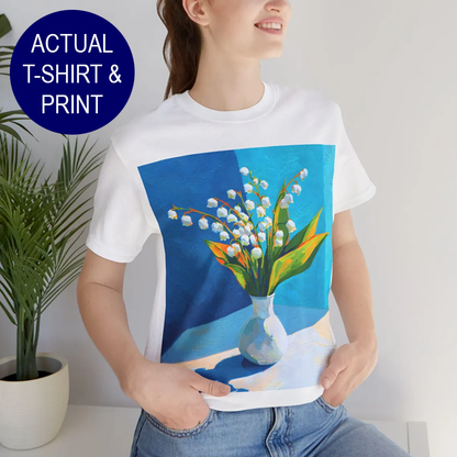 No.65 May Lily of the Valley Birth Flower T-Shirt – Premium Fine Art Tee with YOUR Personalized Quote on Back
