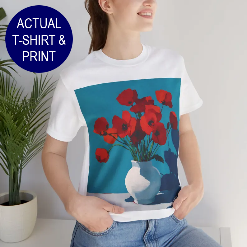 No.68 August Poppies Birth Flower T-Shirt – Premium Fine Art Tee with YOUR Personalized Quote on Back