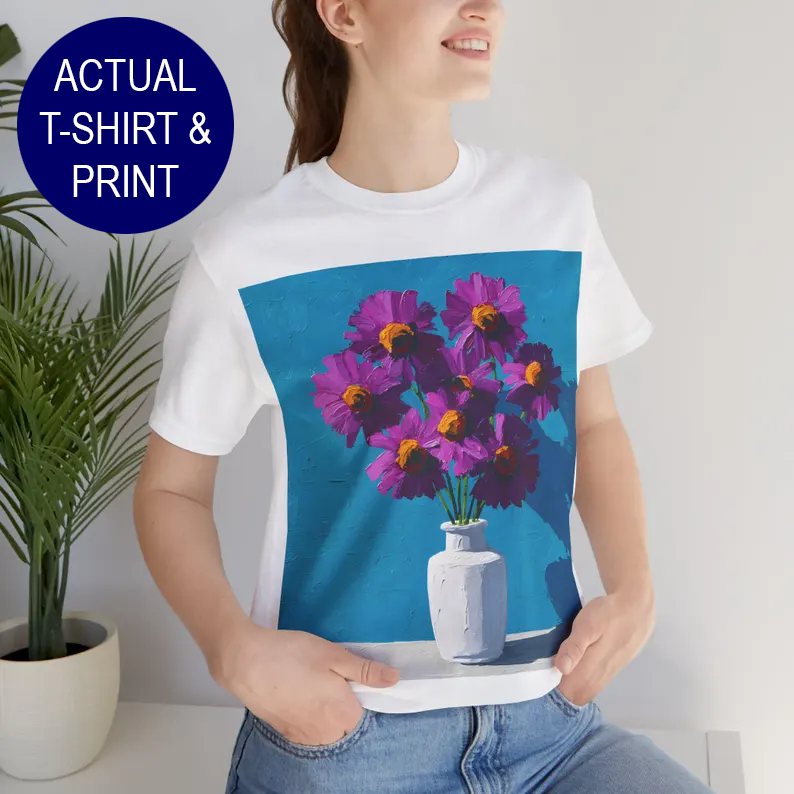 No.69 September Asters Birth Flower T-Shirt – Premium Fine Art Tee with YOUR Personalized Quote on Back