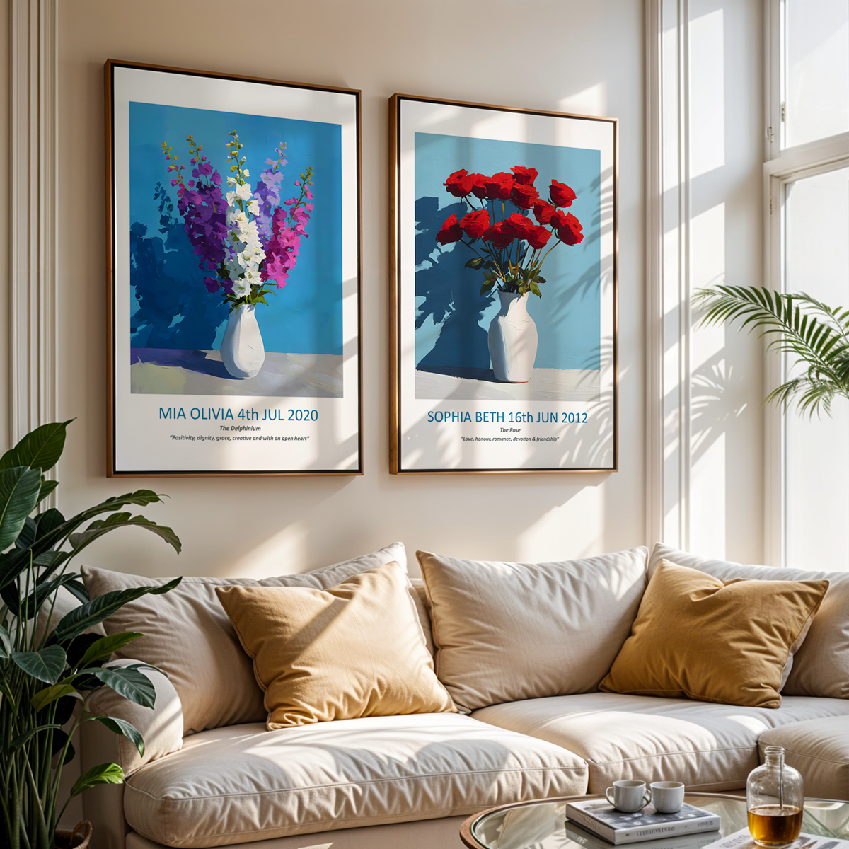 No.07 July Delphiniums – Personalised Birth Month Flower Fine Art Print on Museum-Quality Paper