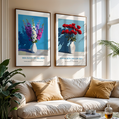 No.07 July Delphiniums – Personalised Birth Month Flower Fine Art Print on Museum-Quality Paper