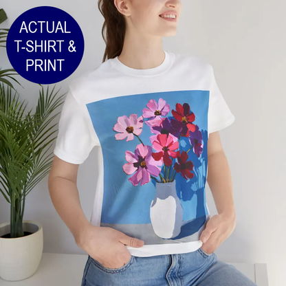 No.70 October Cosmos Birth Flower T-Shirt – Premium Fine Art Tee with YOUR Personalized Quote on Back