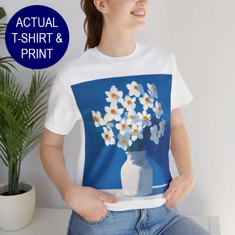 No.72 December Narcissus Birth Flower T-Shirt – Premium Fine Art Tee with YOUR Personalized Quote on Back