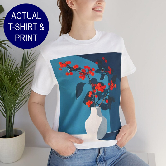 No.75 Floral Fine Art T-Shirt, Premium Quality Tee with YOUR Personalized Quote on Back