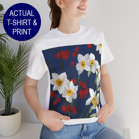 No.84 Floral Fine Art T-Shirt, Premium Quality Tee with YOUR Personalized Quote on Back
