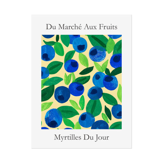 No.204 Blueberry Market Art Print – French Fruit Kitchen Wall Decor (Myrtilles du Jour)