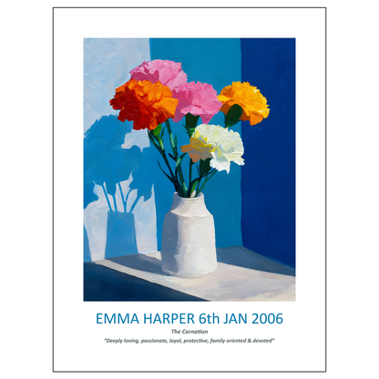 No.01 January Carnations – Personalised Birth Month Flower Fine Art Print on Museum-Quality Paper
