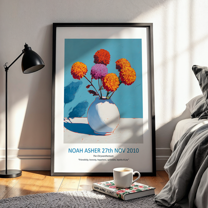 No.23 "November Chrysanthemums", Personalised, birth month flower, fine art print on museum grade paper in high quality black wooden frame