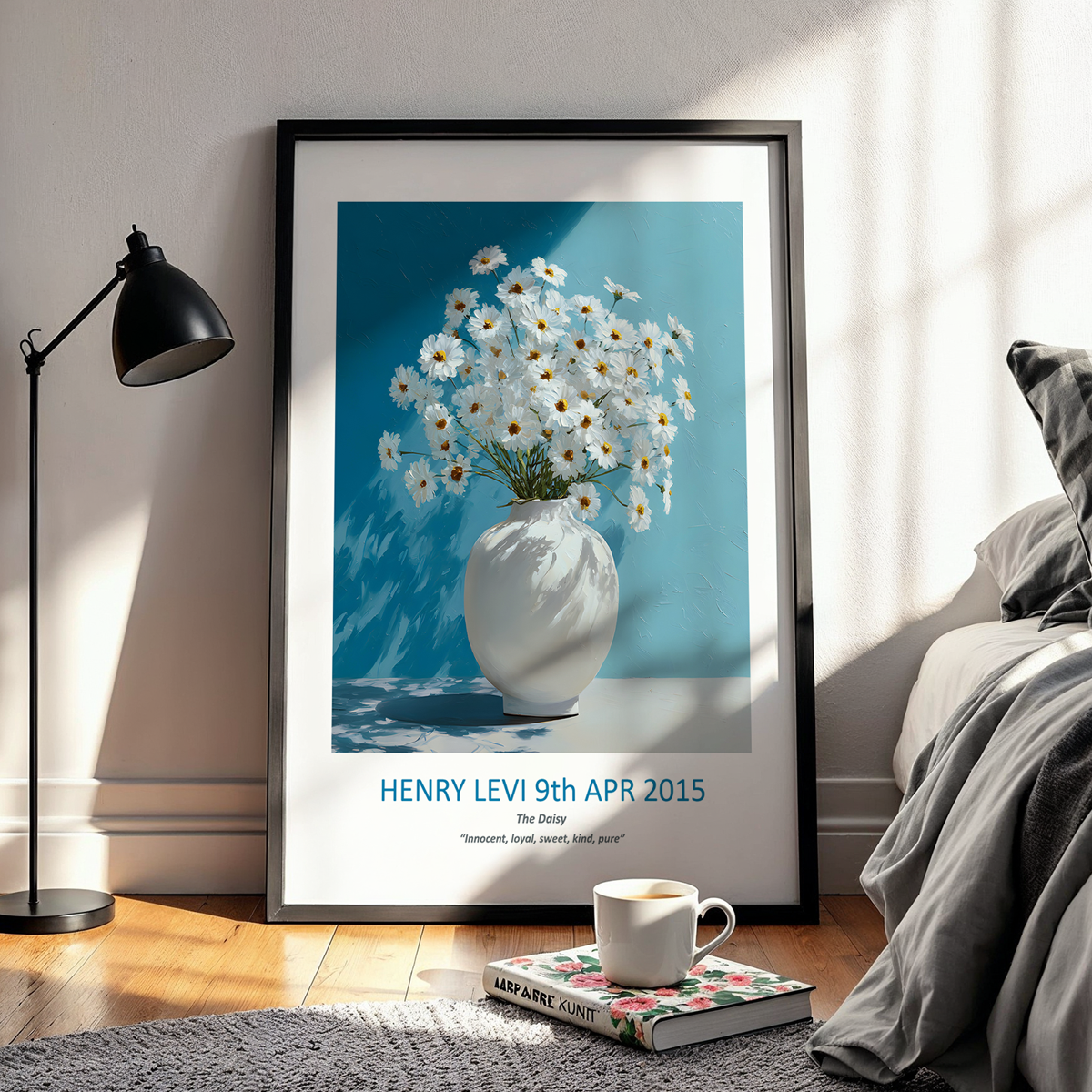 No.16 "April Daisies", Personalised, birth month flower, fine art print on museum grade paper in high quality black wooden frame