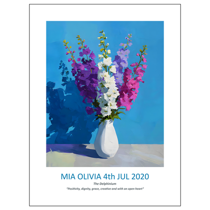 No.07 July Delphiniums – Personalised Birth Month Flower Fine Art Print on Museum-Quality Paper