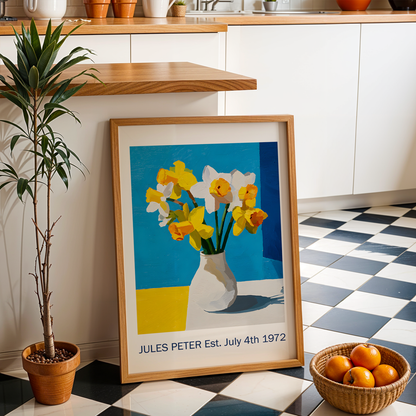 No.25 Personalised fine art flower print on museum gallery quality paper, customise the text to create a lifetime gift