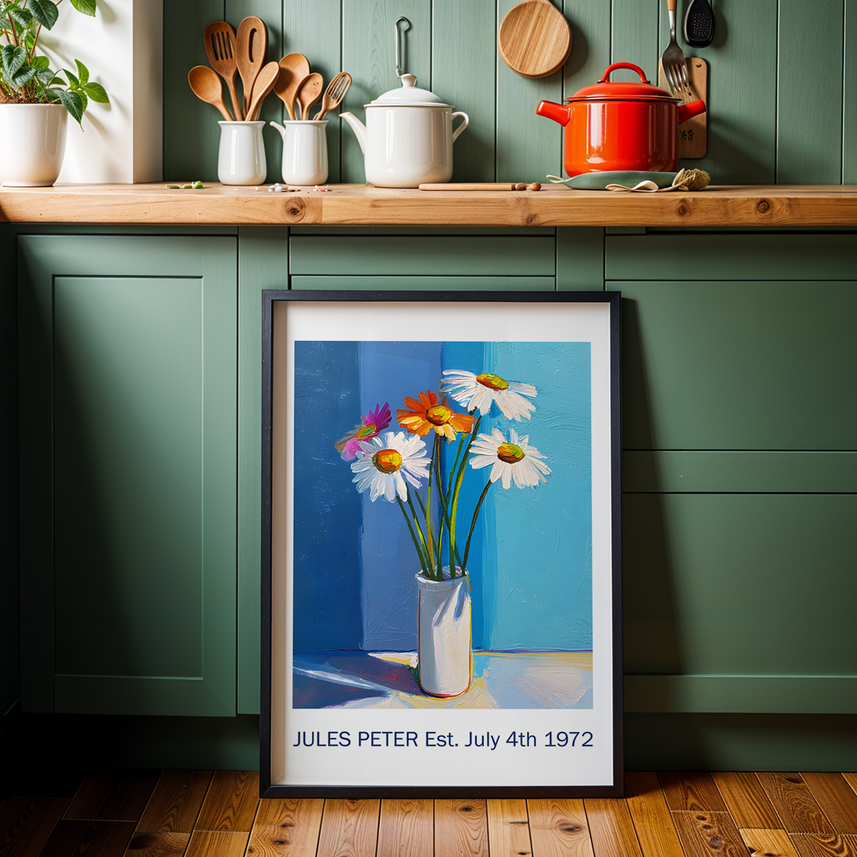 No.44 Personalised fine art flower print on museum gallery quality paper in high quality black wooden frame