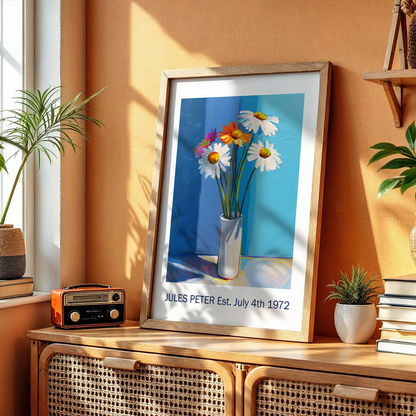 No.26 Personalised fine art flower print on museum gallery quality paper, customise the text to create a lifetime gift