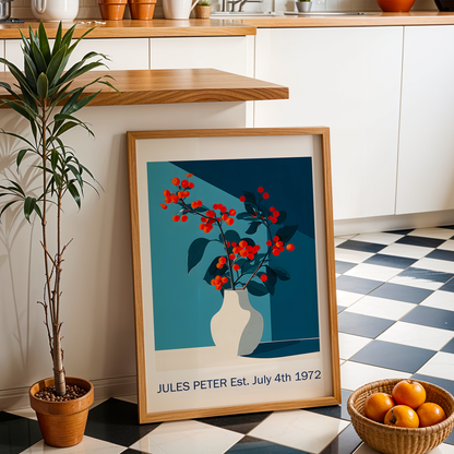 No.27 Personalised fine art flower print on museum gallery quality paper, customise the text to create a lifetime gift