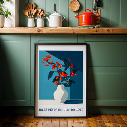 No.45 Personalised fine art flower print on museum gallery quality paper in high quality black wooden frame