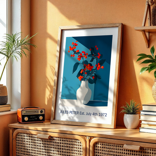 No.27 Personalised fine art flower print on museum gallery quality paper, customise the text to create a lifetime gift