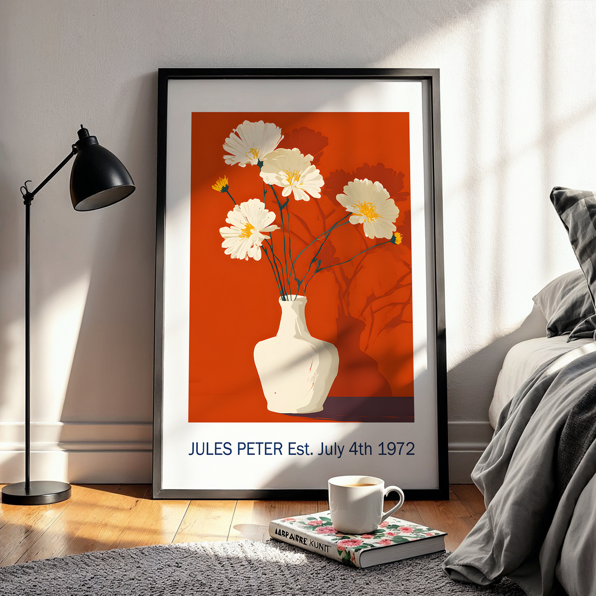 No.46 Personalised fine art flower print on museum gallery quality paper in high quality black wooden frame
