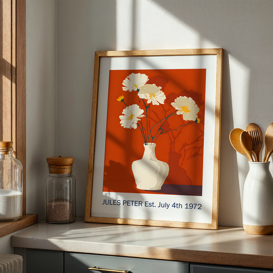 No.28 Personalised fine art flower print on museum gallery quality paper, customise the text to create a lifetime gift
