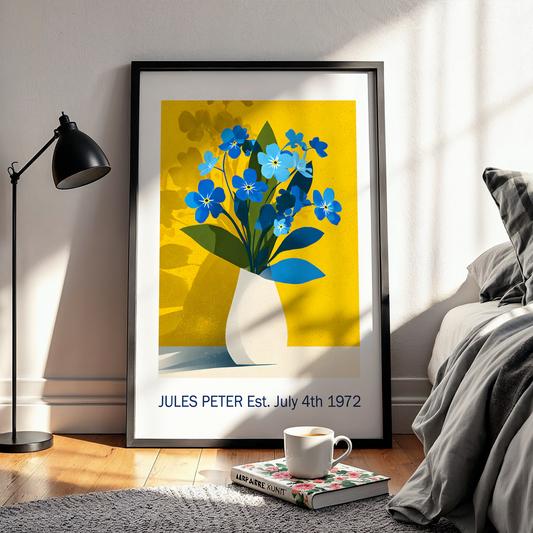 No.48 Personalised fine art flower print on museum gallery quality paper in high quality black wooden frame