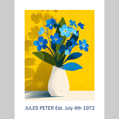No.30 Personalised fine art flower print on museum gallery quality paper, customise the text to create a lifetime gift