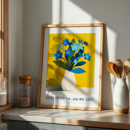 No.30 Personalised fine art flower print on museum gallery quality paper, customise the text to create a lifetime gift