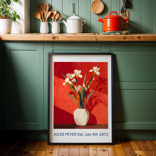 No.49 Personalised fine art flower print on museum gallery quality paper in high quality black wooden frame