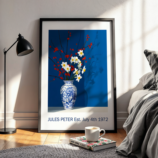 No.51 Personalised fine art flower print on museum gallery quality paper in high quality black wooden frame