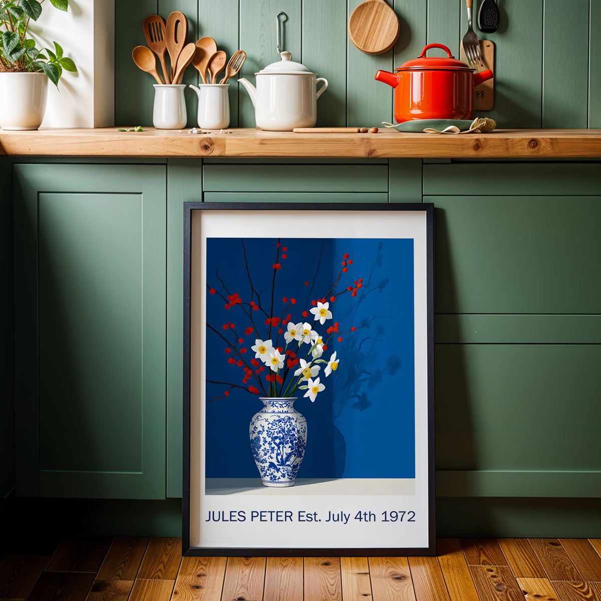 No.33 Personalised fine art flower print on museum gallery quality paper, customise the text to create a lifetime gift