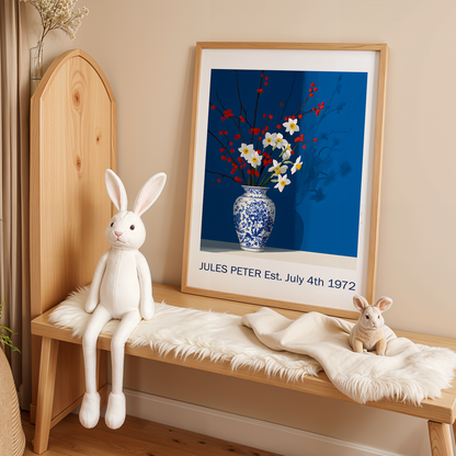 No.33 Personalised fine art flower print on museum gallery quality paper, customise the text to create a lifetime gift
