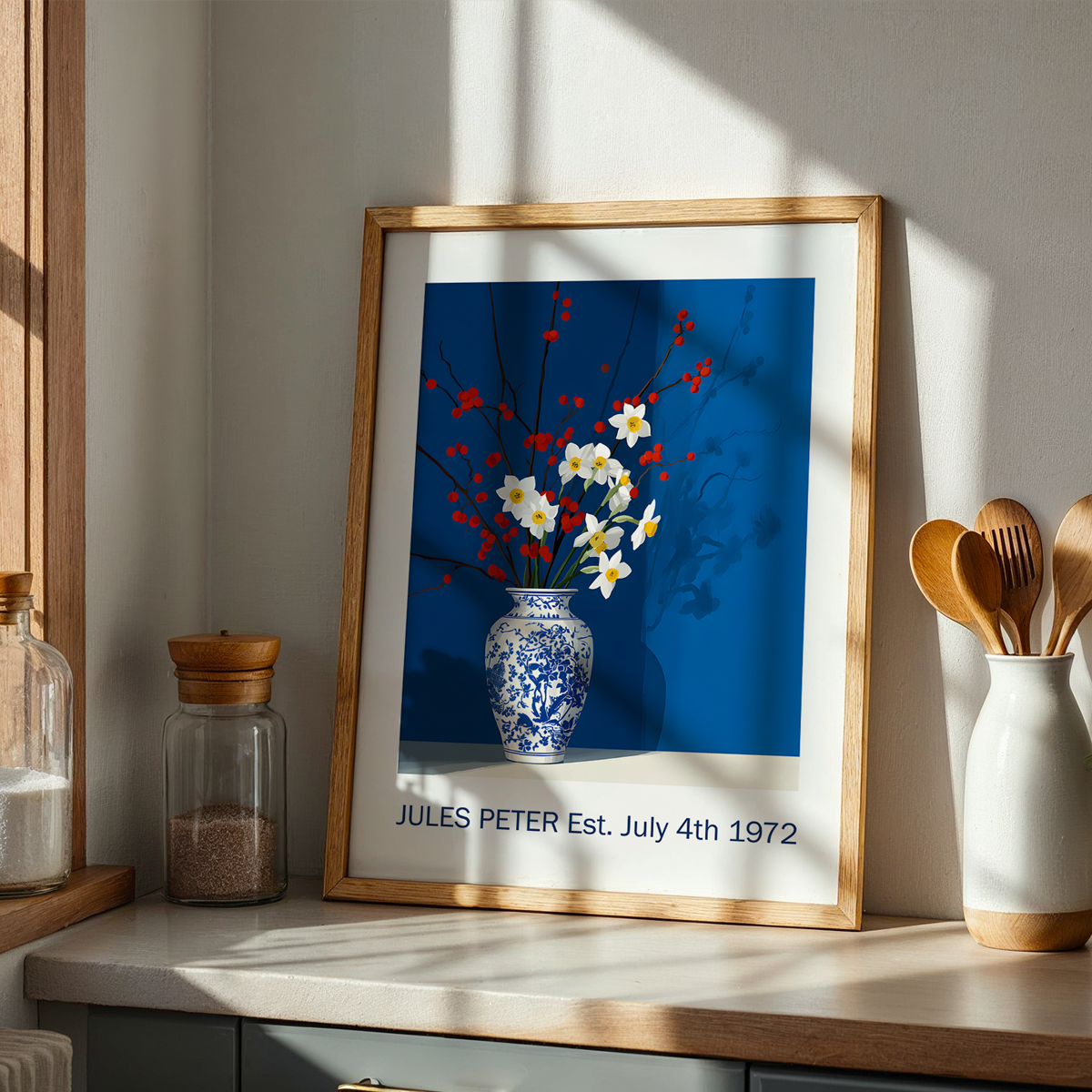 No.33 Personalised fine art flower print on museum gallery quality paper, customise the text to create a lifetime gift