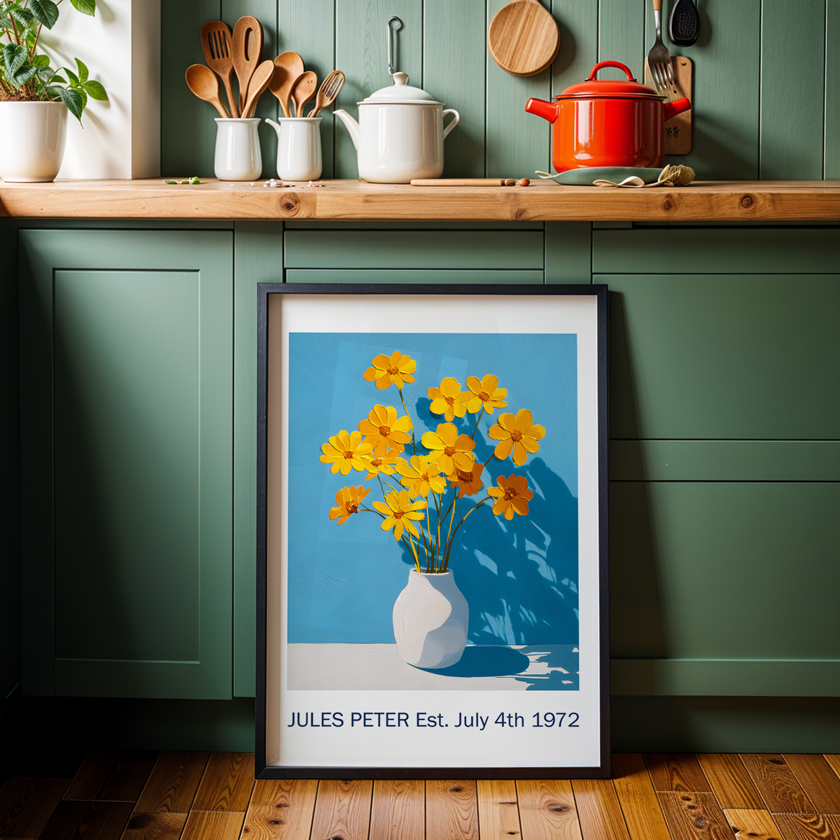No.52 Personalised fine art flower print on museum gallery quality paper in high quality black wooden frame