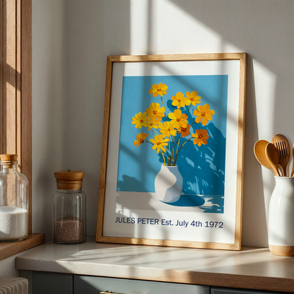 No.34 Personalised fine art flower print on museum gallery quality paper, customise the text to create a lifetime gift