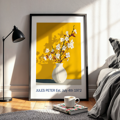 No.53 Personalised fine art flower print on museum gallery quality paper in high quality black wooden frame