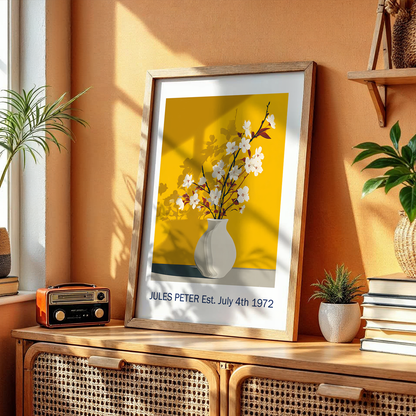 No.35 Personalised fine art flower print on museum gallery quality paper, customise the text to create a lifetime gift
