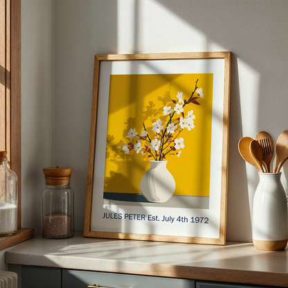 No.35 Personalised fine art flower print on museum gallery quality paper, customise the text to create a lifetime gift