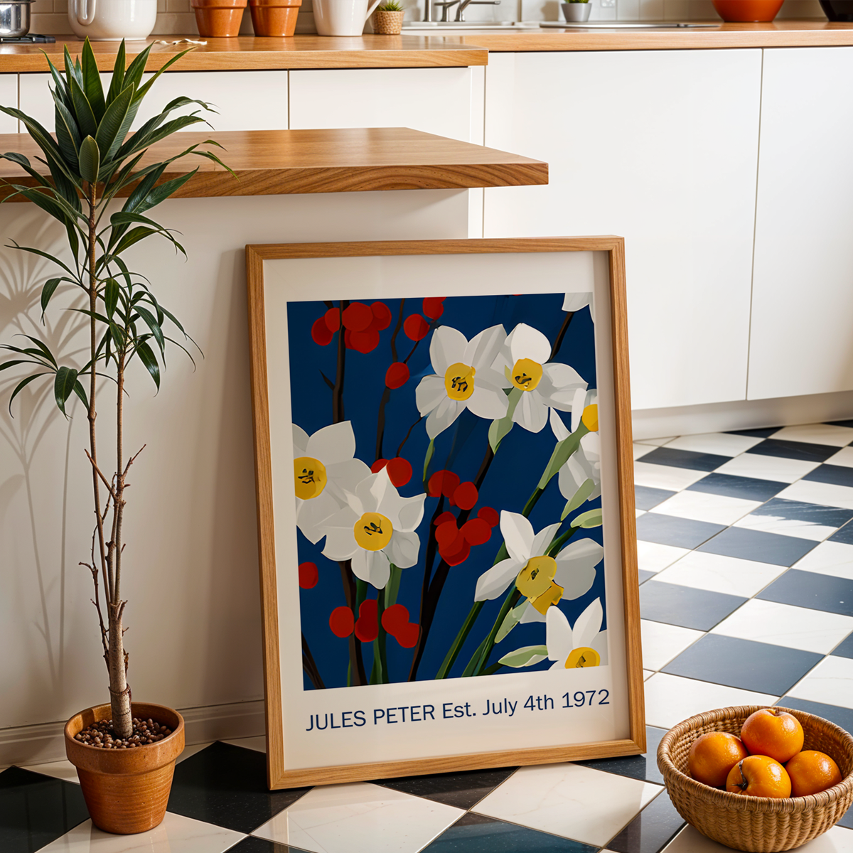 No.36 Personalised fine art flower print on museum gallery quality paper, customise the text to create a lifetime gift